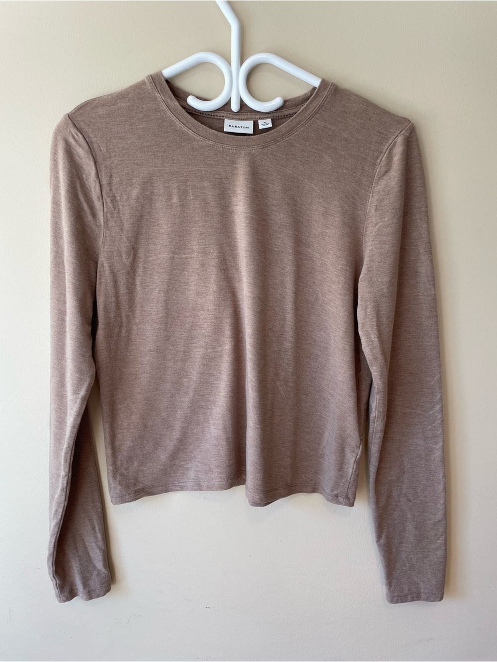 Babaton Long Sleeve Crewneck Top in Taupe